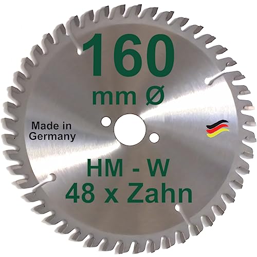 HM Sägeblatt 160 x 20 mm Zähne 48 W Kreissägeblatt Hartmetall 160mm Ersatzsägeblatt für AEG Atlas Copco Fein Festo Haffner Hitachi Holz-Her Kress Mafell Makita Metabo Handkreissäge Kreissäge von BauSupermarkt24