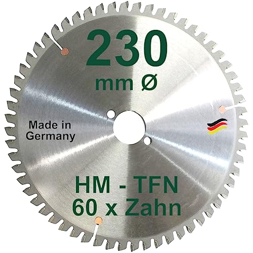 HM Sägeblatt 230 x 30 mm Zähne 60 TFN Kreissägeblatt Hartmetall 230mm Ersatzsägeblatt Handkreissäge Kreissäge Trapez Flachzahn Negativ mit Spanabweiser von BauSupermarkt24