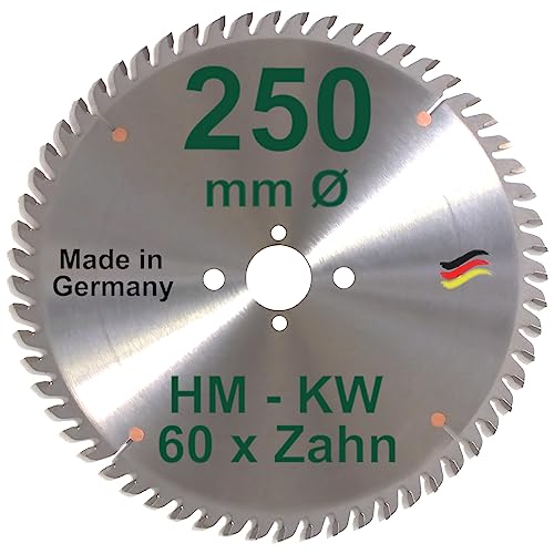 HM Sägeblatt 250 x 30 mm Zähne 60 KW Kreissägeblatt Hartmetall 250mm Ersatzsägeblatt für AEG Atlas Copco De Walt Elektra Elu Emco Festo Flott Haffner Kity Kress Mafell Metabo Scheppach Striebig Ulmia von BauSupermarkt24