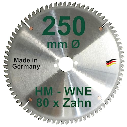 HM Sägeblatt 250 x 30 mm Zähne 80 W Kreissägeblatt Hartmetall 250mm Ersatzsägeblatt für Aeg Atlas Copco Bosch Hitachi Mafell Makita Scheer Skil Wechselzahnung Negativ von BauSupermarkt24