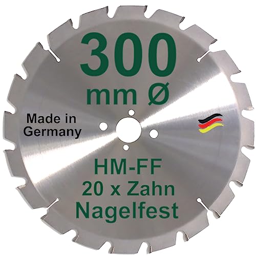 HM Sägeblatt 300 x 30 mm NAGELFEST FF Hartmetall Kreissägeblatt 300mm für Bauholz Brennholz Schalholz Leimholz zum Sägen mit Wippsäge Tischkreissäge Kreissäge Kappsäge Brennholzsäge Tischsäge von BauSupermarkt24