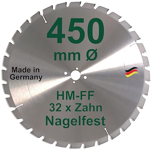 HM Sägeblatt 450 x 30 mm NAGELFEST FF Hartmetall FSP Kreissägeblatt 450mm für Bauholz Brennholz Schalholz Leimholz zum Sägen mit Wippsäge Tischkreissäge Kreissäge Kappsäge Brennholzsäge Tischsäge von BauSupermarkt24