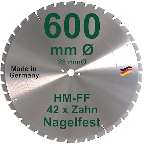 HM Sägeblatt 600 x 28 mm NAGELFEST FF Hartmetall FSP Kreissägeblatt 600mm für Bauholz Brennholz Schalholz Leimholz zum Sägen mit Wippsäge Tischkreissäge Kreissäge Kappsäge Brennholzsäge Tischsäge von BauSupermarkt24