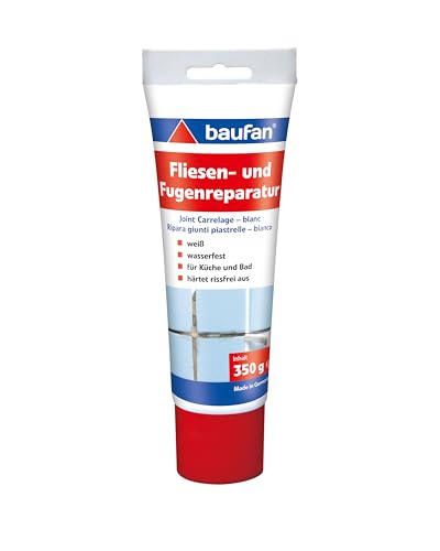 Baufan Fliesen- und Fugenreparatur Weiß 350g I Wasserfeste Spachtelmasse mit optimaler Haftung I Für Küche & Bad I Härtet rissefrei aus I Fugen-Mörtel von Baufan