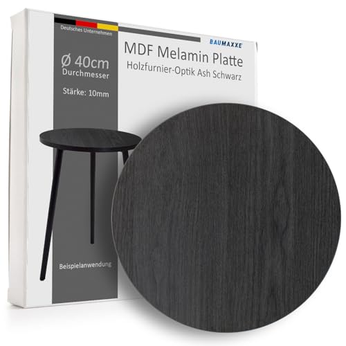 Baumaxxe Tischplatte I 40 cm I rund I Stärke:10 mm I schwarz Ash I MDF Platte Melaminbeschichtung beidseitig I DIY-Projekte I bm356 von Baumaxxe