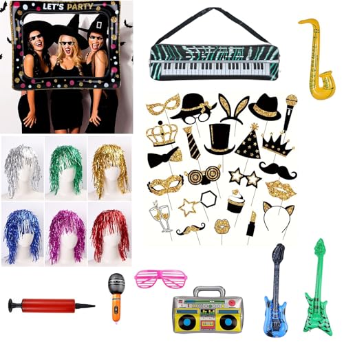 Fotobox Accessoires,Party Deko Foto Requisiten,Aufblasbarer Fotorahmen,Perücken Aufblasbar Musik Party Dekoration Zubehör für Hochzeit,Halloween,Weihnachten,Tischdeko Geburtstag,Karneval,Silvester Fotobox Accessoires,Party Deko Foto Requisiten,Aufblasbarer Fotorahmen,Perücken Aufblasbar Musik Party Dekoration Zubehör für Hochzeit,Halloween,Weihnachten,Tischdeko Geburtstag,Karneval,Silvester von Bavooty