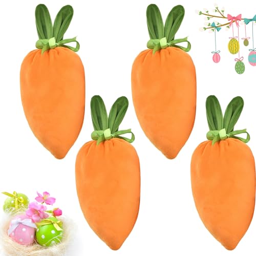 Ostern Karotte Tasche,4 Stück Ostern Samtbeutel,Karottenbeutel Ostern Dekorationen,Ostern Geschenkbeutel,Karottensäckchen aus Samt,Möhren Osterhasentüten für Ostern,Geschenke,Aktivitäten,Partyzubehör von Bavooty