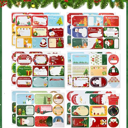 Weihnachten Geschenkaufkleber,108 Stück Selbstklebende Weihnachten Namensschild Aufkleber,Weihnachts Etiketten Aufkleber,Weihnachten Selbstklebende Etiketten für Weihnachten Umschlag Geschenktüten von Bavooty