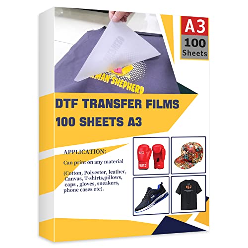DTF Transferfolie 100 Blatt A3 (29,7 x 41,9 cm) Transferfolie glänzend klar PreTreat für Epson Tintenstrahldrucker DTG Drucker Direktdruck auf T-Shirts Textil von Baweio