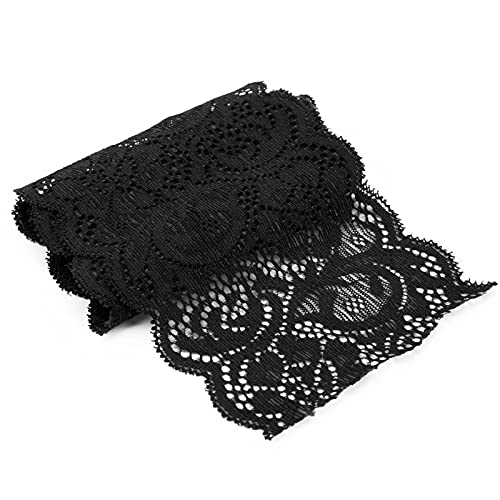 10 Yard schwarzes Spitzenband, 3,9 Zoll breit elastische Nylonverkleidung mit rotem Akzent für Kostümdekoration Stretch Spitze professionelle Klasse (Schwarz) von Baxnore