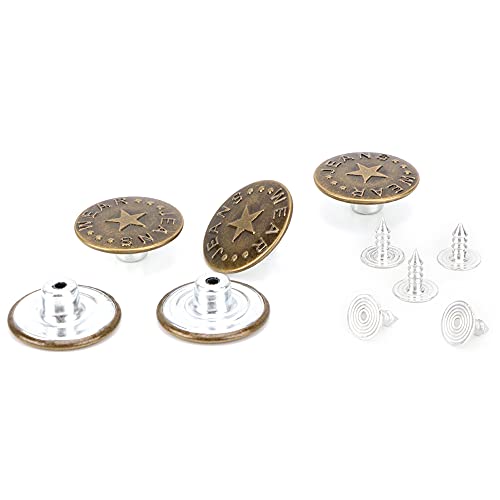 10pcs Bronze -Jeansknöpfe, 20 mm Vintage Eisenverschlussknöpfe mit Faden für Jeansjacken -Rucksäcke (20mm Bronze (Nr. 13)) von Baxnore