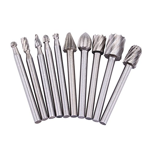 10pcs Hochgeschwindigkeitsstahl drehen Burr -Set 3 mm Schaft, Multi -Profil -Holzschnitzwerkzeuge für Möbel Restaurierung Metall Debring, Universal Gravur Kit mit Ballnose -Formen von Baxnore