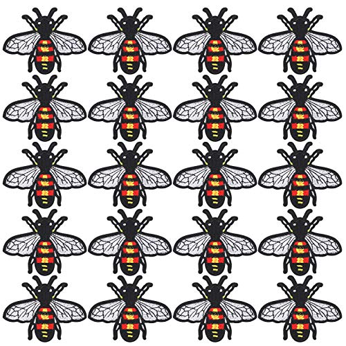 20pcs Biene Stickstoffaufkleber, weißes Flügeleisen auf Flecken, Stoffapplikationen für Kleidung Rucksäcke Home Textile Anpassung 10x8cm von Baxnore