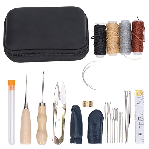 28pcs professionelles Lederwerkwerkzeuge Kit, Edelstahlnadelnbienenwachsfäden, komplettes Lederhandwerkssatz mit einem fingerhaften Aufbewahrungsbeutel für Saddlerie 28pcs professionelles Lederwerkwerkzeuge Kit, Edelstahlnadelnbienenwachsfäden, komplettes Lederhandwerkssatz mit einem fingerhaften Aufbewahrungsbeutel für Saddlerie von Baxnore