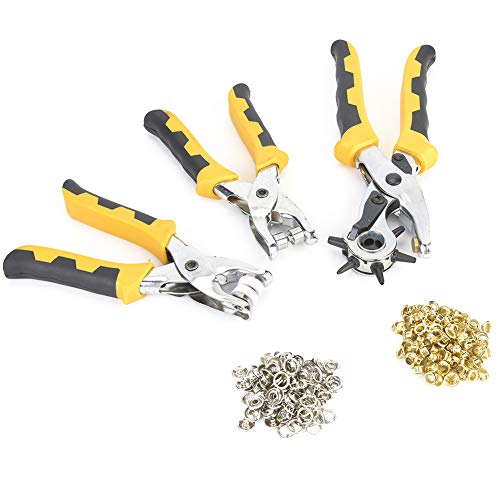 3pcs professionelle Gürtel -Loch -Lochzange Set, verchromte Werkzeuge mit 200 Metallknöpfen, Wärme behandelt 2,5 5 mm Punch für die Reparatur von Riemenherstellung von Baxnore