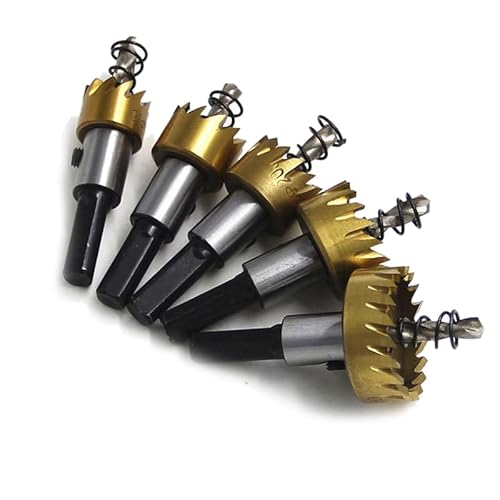 5 Pcs Hole Saw Drill Bit Set, HSS Metal Cutter for Iron Plate, Stainless Steel, Aluminum Alloy, Woodworking Opener Tool with Storage Box (Natural Color) (Tit Plating) von Baxnore
