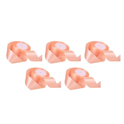 5 Rollen Doppelgesichts -Satinband, Bastelband, Wickel für Hochzeitsdekorationen Haarbögen Sonnenlicht widerstandsfähig mit verstärkten Kanten (Pink) (Light Rosy) (Champagne) von Baxnore