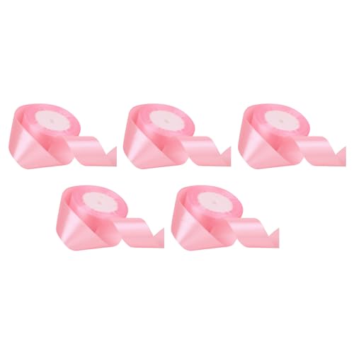 5 Rollen Doppelgesichts -Satinband, Bastelband, Wickel für Hochzeitsdekorationen Haarbögen Sonnenlicht widerstandsfähig mit verstärkten Kanten (Pink) (Light Rosy) von Baxnore