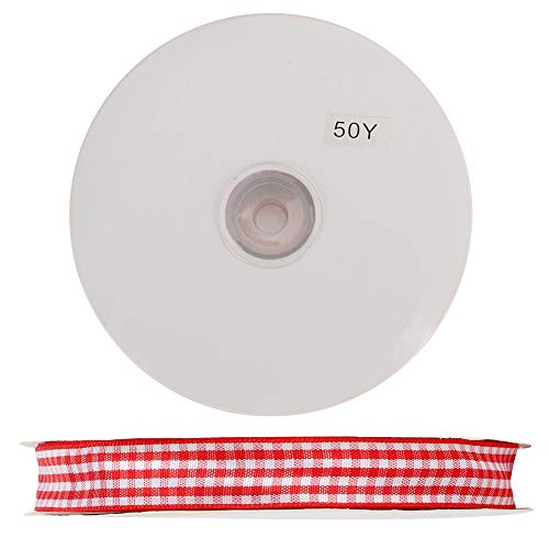 50 Yards geprüftes Band, schwarz weißes rotes Gingham -Band 1,5 cm breit, Bowknot -Handwerksband, glattes Stoffmaterial für die Kleidung Dekoration Packing (Rot und Weiß) von Baxnore