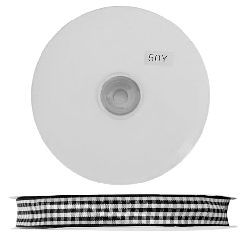 50 Yards geprüftes Band, schwarz weißes rotes Gingham -Band 1,5 cm breit, Bowknot -Handwerksband, glattes Stoffmaterial für die Kleidung Dekoration Packing (Schwarz Weiß) von Baxnore