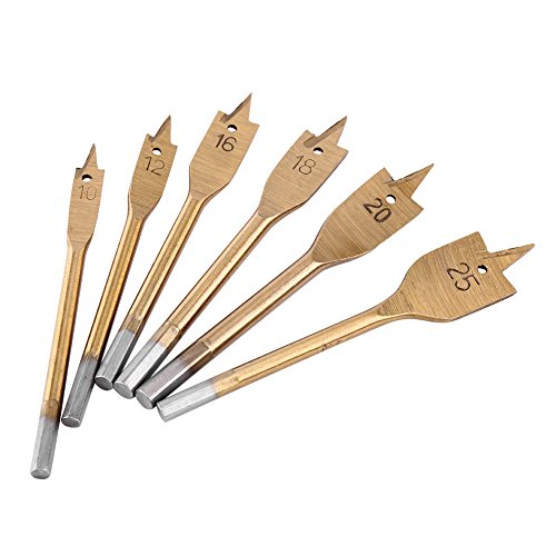 6 Stück Spatenbohrer, 10 bis 25 mm, Holzbohrer aus Kohlenstoffstahl mit Ti-Beschichtung und 1/4-Zoll-Sechskantschaft für Möbel, Terrassenbau 6 Stück Spatenbohrer, 10 bis 25 mm, Holzbohrer aus Kohlenstoffstahl mit Ti-Beschichtung und 1/4-Zoll-Sechskantschaft für Möbel, Terrassenbau von Baxnore
