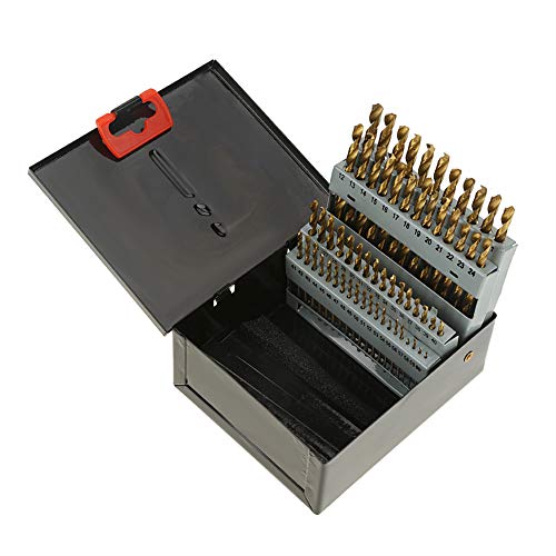 60 Pcs Ti Plated Twist Drill Bit Set, 1 to 5.79 mm HSS Drilling Tools with Black Iron Box, Professional Metal Wood Alloy Machining Kit for Workshop Home Repair von Baxnore