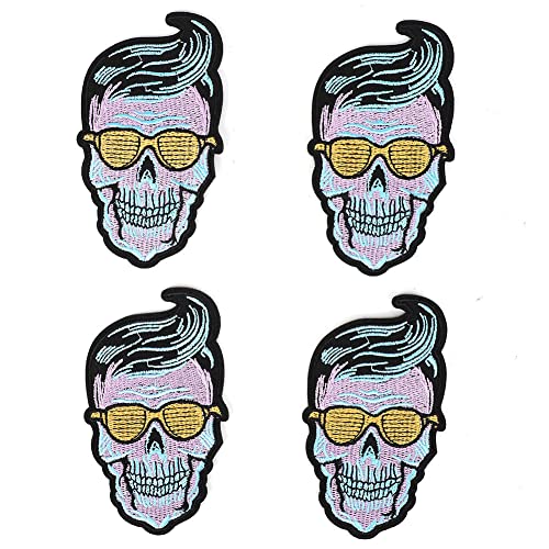 6pcs Schädel Stickereie, Bügeleisen oder Nähen an Applikationen, Skelett -Stoffaufkleber für Jacke, Jeans, Reparatur von Beuteln, Kleidungsdekoration, Stoffhandwerksverzerrung (Yellow Glasses Skull) von Baxnore