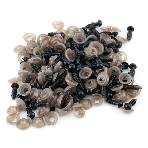 Baxnore 100 pcs Professional Safety Eyes Kit, 6 9 10 12 mm Schwarze Plastikpuppenaugen mit Anti -Slip -Waschmaschinen, Bastelaugen für Teddybär Herstellung (12 mm) von Baxnore