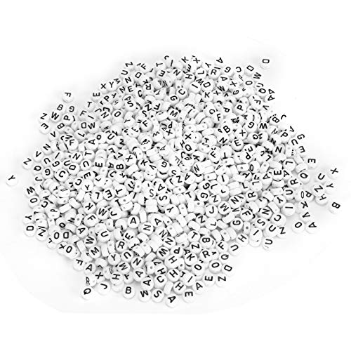 Baxnore 1000 PCS Alphabet Perlen, weiße Acrylbriefperlen mit schwarzen englischen Buchstaben, Schmuck für Armbänder Halsketten Handwerker -Bildungszubehör machen Accessoire von Baxnore