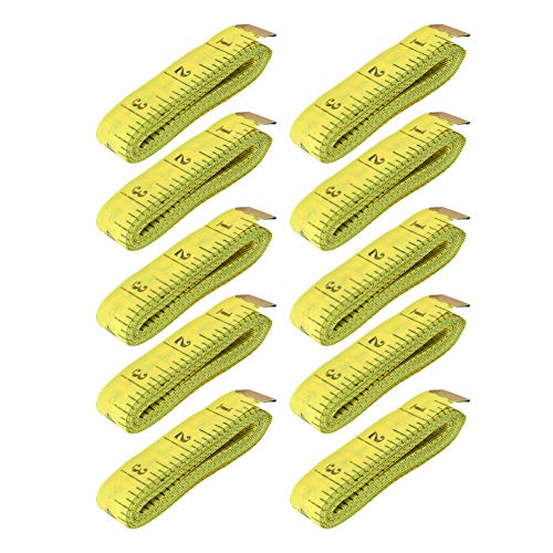 Baxnore 10pcs Schneiderband, Doppelweiche Weichmessband, PVC Flexibler Lineal mit Metallenden, cm/in Einheiten für die Körpersmessung 2,0 x 300 cm (2,0 cm*300 cm gelb) von Baxnore