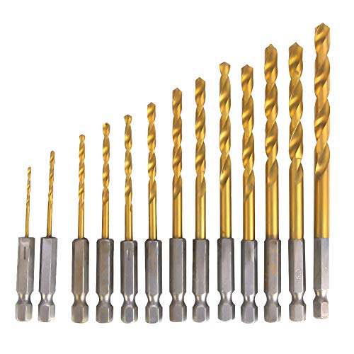 Baxnore 13 Stcs 1/4 in Hex Shank -Bohrbits, HSS -Holzbohrbit -Set, Verschleiß gegen Drehbohrer, schnelles Bohrwerkzeug, Hochleistungsbohrer für Holzplastikmetall von Baxnore