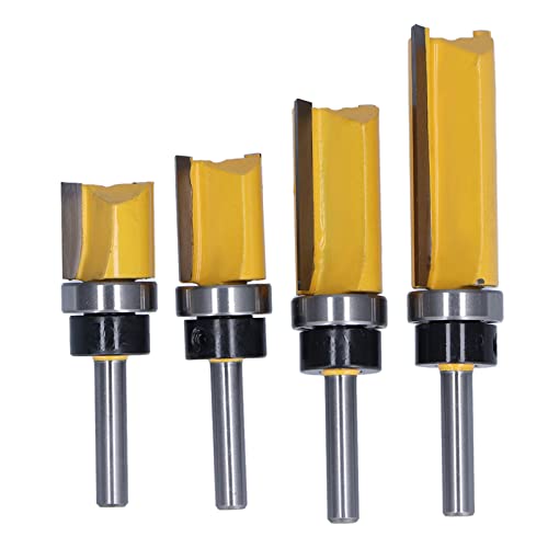 Baxnore 4 Stcs Flush Trim Router Bit, Kohlenstoffstahl -Legierung Bündel Bit, Muster gerade Lagerfräsen, 19 mm Durchmesser 1/4 in Schaft -Gerade für Holzbearbeitung von Baxnore