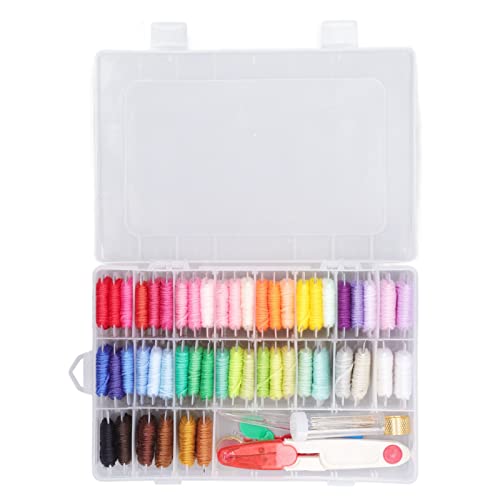 Baxnore 50 Farben Stickset Set, mercerisierter Baumwollfaden mit kompletten Werkzeugen, einschließlich Nadelnschere, Aufbewahrungsbox für Handstickfreundschaftsbänder von Baxnore