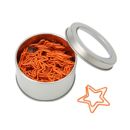 Baxnore 50 Stück Büroklammern mit Metallbox, Orange Fünfzackige Sternform Briefklammern für Büro, Schule und Zuhause, Papierklammern zum Ordnen von Dokumenten und Zeichenpapieren von Baxnore