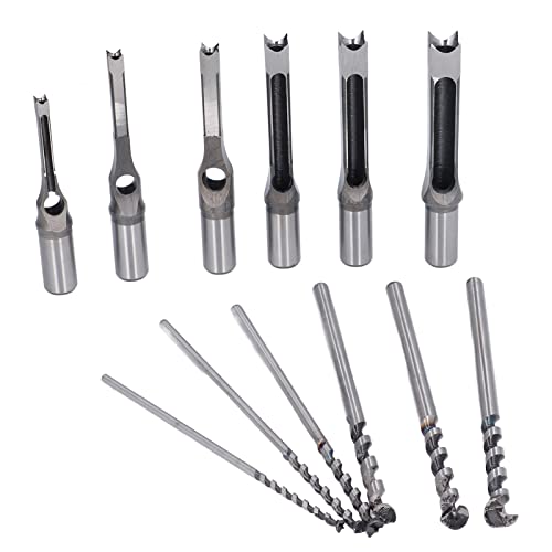 Baxnore 6 PCs Legierung Stahlquadrat Loch Mortiser -Bohrer, einstellbarer Sterbungsmeißel mit U -förmiger Flöte für Holzbearbeitung, runder Schaft von Baxnore