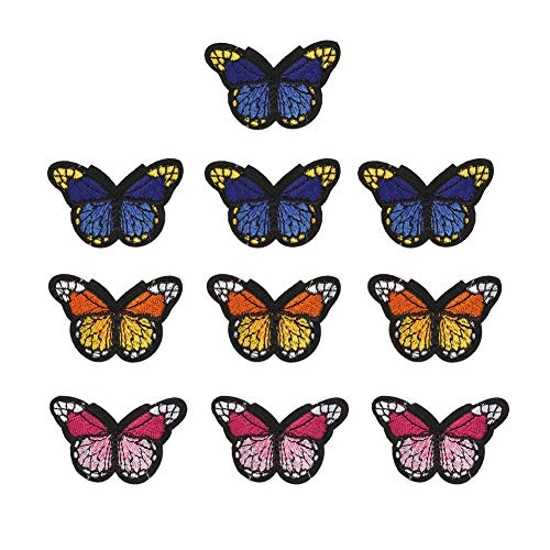 Baxnore Besticktes Tier-Patch-Set, Aufnäher mit Vögeln, Hunden und Federn, Aufbügel-Dekoration für Jacken, Taschen und Accessoires (10 Farben gemischte Schmetterlingsstoffpaste) von Baxnore