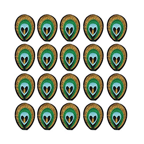 Baxnore Besticktes Tier-Patch-Set, Aufnäher mit Vögeln, Hunden und Federn, Aufbügel-Dekoration für Jacken, Taschen und Accessoires (Pfauen Feder Stoffaufkleber 20 grün) von Baxnore