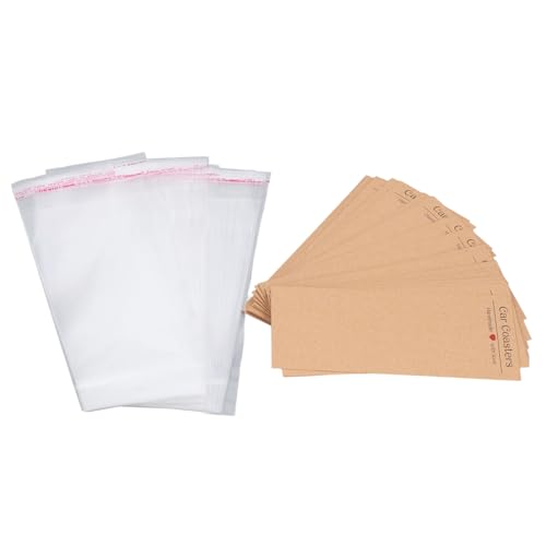 Baxnore Car Coaster Verpackung Blank Sublimation Kraftpapier -Untersetzer Anzeigkarten mit Selbstversiegelungsbeuteln für kleine Unternehmen Geschäfte Handelsmessen 50 Sets 17,5 x von Baxnore