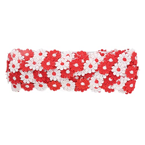 Baxnore Daisy Flower Lace Trimm, 15 Meter Polyester Bastelspitze, Gänseblümchenmusterverkleidung für Hochzeitsdekoration nähen zartes Blumendesign (Weiß und rot) von Baxnore