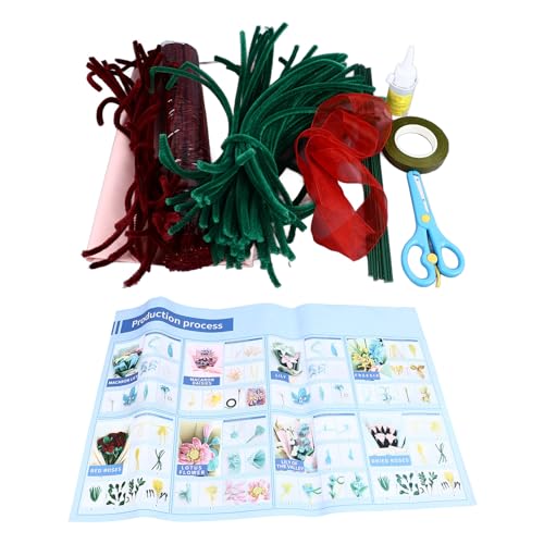 Baxnore Diy Chenille Stängel Bouquet Kit handgefertigtes künstliches Blumenhandwerk kreative Rohrreiniger Rosen für Hochzeits Heimparty -Dekoration 120 Red 60 grüne Stängel von Baxnore
