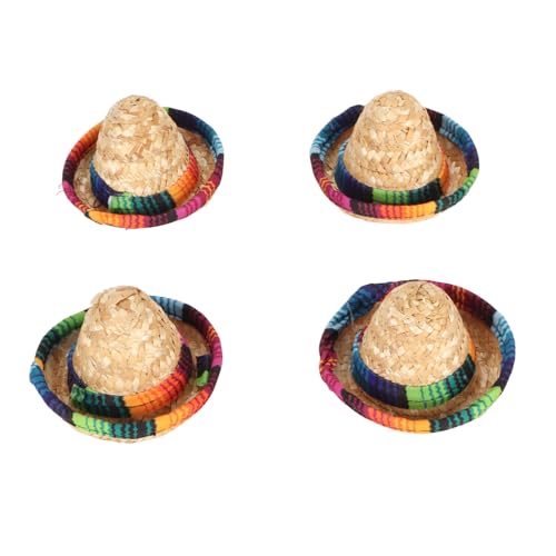 Baxnore Mini Strohhut breiter Krempe farbenfrohe dekorative Miniatur -Bierflaschenhüte für Party -Rollenspiel 4pcs von Baxnore