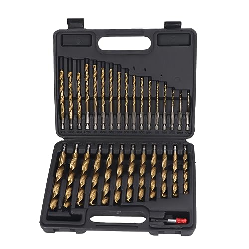 Baxnore Twist Bohrer Bit eingestellt, HSS -Bohrer, 1/4 -Zoll -Schaftbohrbits mit Verlängerungsstangenlagerbox, genaue Schneiddrossel -Bohrer zum Erstellen kleiner Schalen von Baxnore
