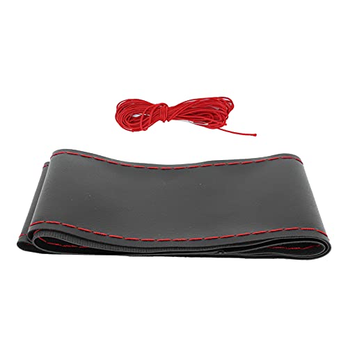 Baxnore Universelle Lenkradabdeckung 37-38 cm Handnähung mit Nadel schützen atmungsaktive künstliche Leder-Anti-Schlupfhülle Komfort Griff für die Innenausstattung des Autos (Rote Nähte) von Baxnore