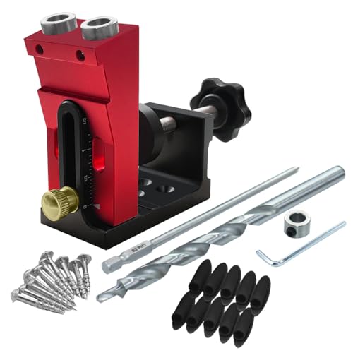 Einstellbarer Taschenloch -Jig -Kit, 15 ° Aluminiumlegierung Slant Hole Locator mit Bohrerbitschrauben, Holzbearbeitungswerkzeug für Möbel, Tischlerei (Rot & Schwarz) von Baxnore