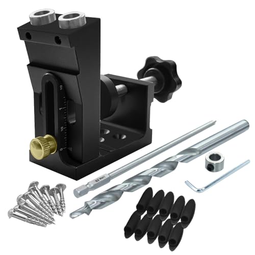 Einstellbarer Taschenloch -Jig -Kit, 15 ° Aluminiumlegierung Slant Hole Locator mit Bohrerbitschrauben, Holzbearbeitungswerkzeug für Möbel, Tischlerei (Schwarz) von Baxnore