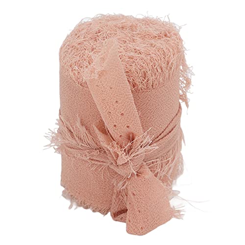 Hand gefärbtes Chiffonband, 5 m Polyester -Vintage -Fransenverkleidung mit weichen ausfransen Kanten, Polyester -Franstand Bastelband für Blumenstärke Fotografie -Requisiten (Lotus Pink HM2231602) von Baxnore