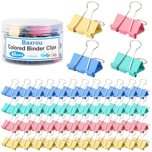 Mittlere Binder-Clips mit Behälter, farbige Binder-Clips, große Büroklammern, Klemmen für Büro und Zuhause, 3,2 cm (1,25 Zoll), 48 Stück von Baxrou