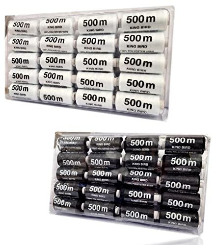 [0,75 EUR/1000m]40-teiliges Nähgarn Set [zweifarbig] Nähset Universal - Polyester Nähmaschinengarn - 40 Spulen a. 500m - Allesnäher Garnset - Nähkasten [Farbe - Schwarz und Weiß Nähfaden Set - 20000m von Bayli