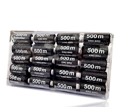 [1,00 EUR/1000 m] 20-teiliges Nähgarn Set [einfarbig] | Nähset Universal | Polyester Nähmaschinengarn | 20 Spulen a. 500m | Allesnäher Garnset | Nähkasten [Farbe - Schwarz] | Nähfaden Set - 10000m von Bayli