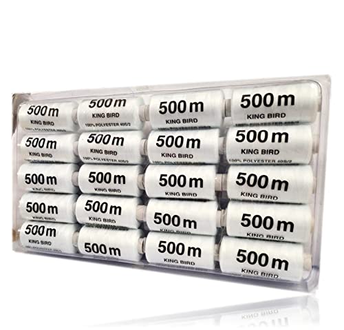 [1,00 EUR/1000 m] 20-teiliges Nähgarn Set [einfarbig] | Nähset Universal | Polyester Nähmaschinengarn | 500m pro Spule | Allesnäher Garnset | Nähkasten [Farbe - weiß] | Nähfaden Set - 10000m von Bayli